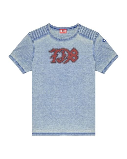 DIESEL Blue Burnout T-Shirt With D78 Print for men