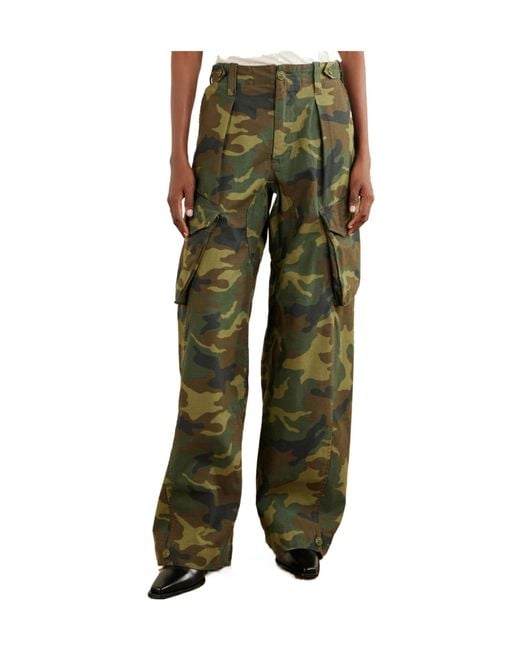 R13 Green Printed Cotton-Canvas Barrel-Leg Cargo Pants