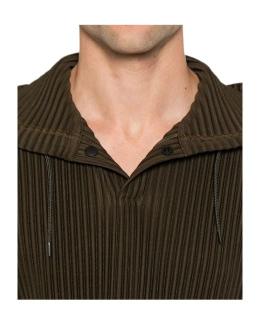Homme Plissé Issey Miyake Brown Plissé-Effect Drawstring Hoodie for men