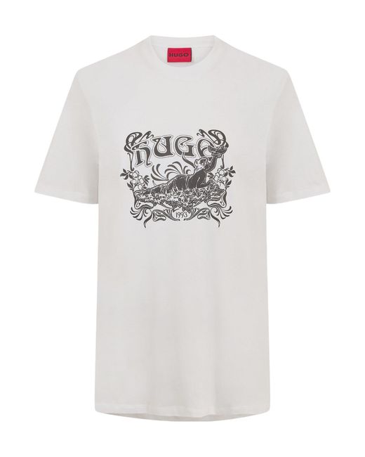 Boss White Logo Crew-Neck T-Shirt for men