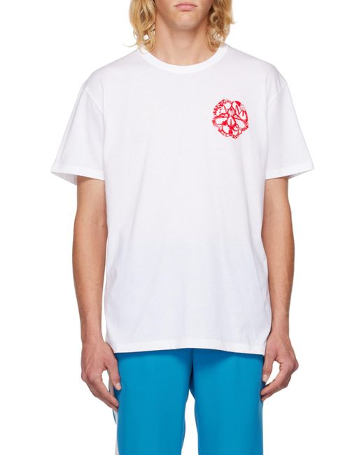 McQueen White Graphic-Print Cotton T-Shirt for men