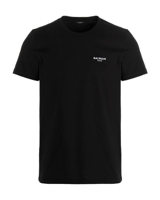 Balmain Black Flocked Logo Crewneck T-Shirt for men