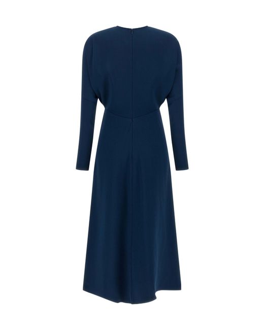 Victoria Beckham Blue Cady Draped Crewneck Midi Dress