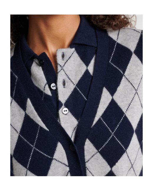 Lisa Yang Blue Raelyn Argyle Cardigan