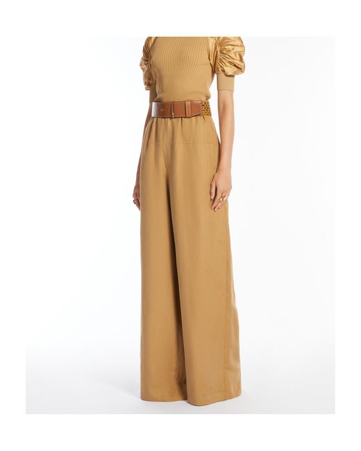 Max Mara Natural Pantalon Large En Lin Et Soie