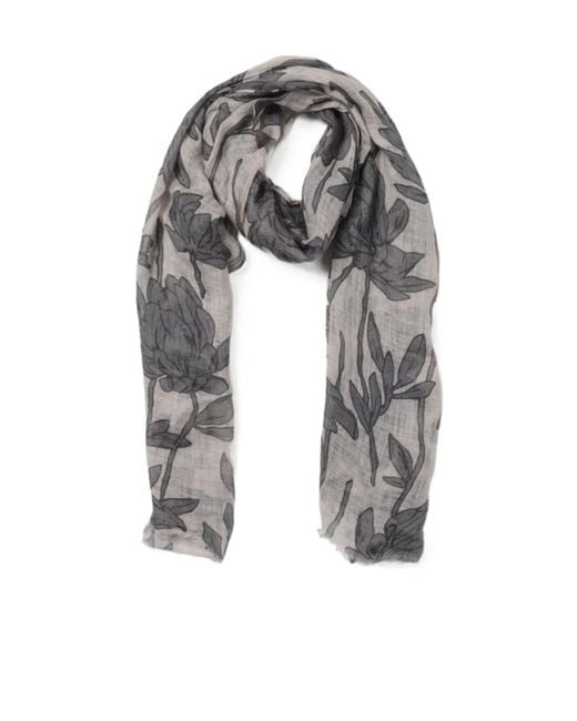 Brunello Cucinelli Gray Floral-Print Linen Scarf