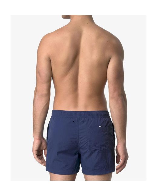 K-Way Blue Logo-Patch Drawstring Swim Shorts for men