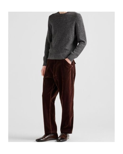 Prada Brown Logo Plaque Straight-Leg Trousers for men