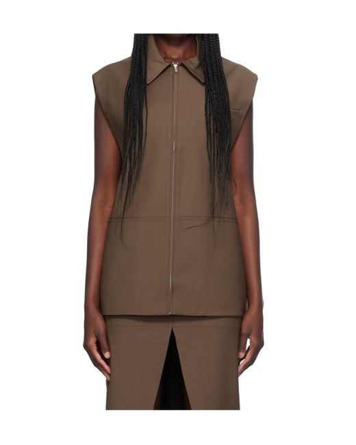 AYA MUSE Brown Elastical Plain Weave Jacket