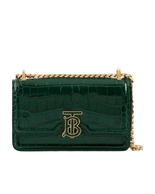 Burberry Green Mini Tb Crocodile-Effect Crossbody Bag