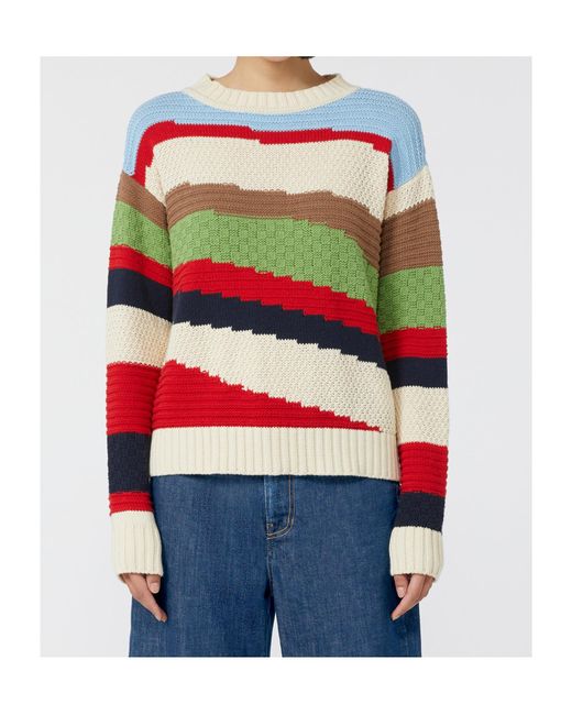 Max Mara Red Weekend Polo Color-Block Intarsia Knitted Jumper