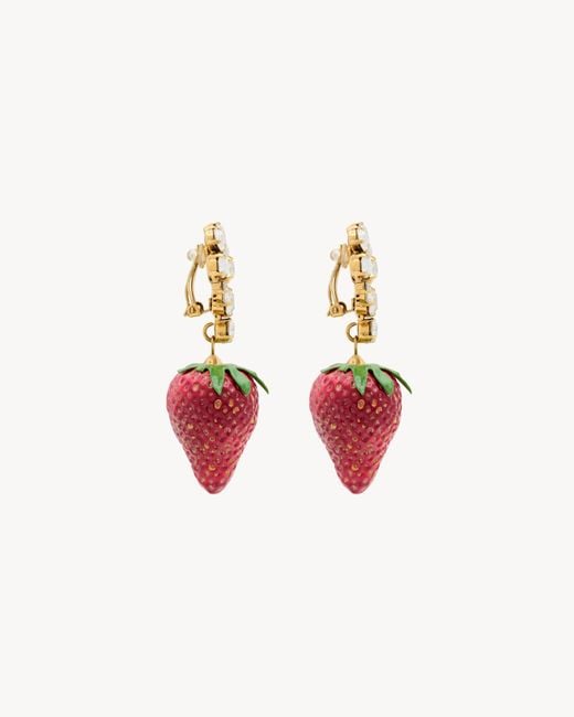 Saint Laurent Pink Embellished Strawberry Earrings