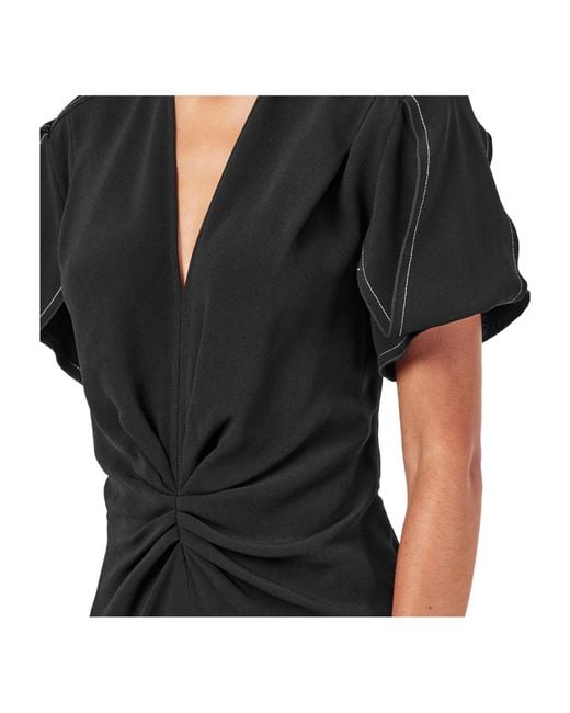 Victoria Beckham Black Gathered V-Neck Midi Dress