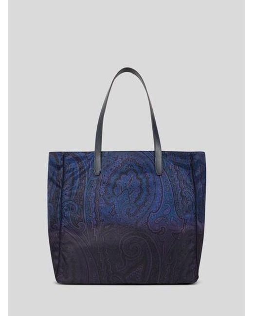 Etro Blue Unfold Me Nylon Tote Bag With Degradé Arnica Motif