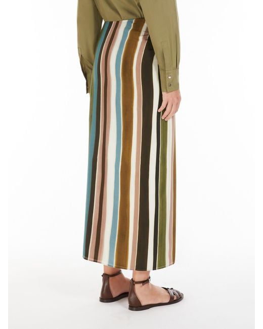 Max Mara Green Patterned Crepe De Chine Pareo Skirt