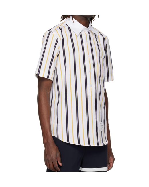 Thom Browne White Repp Striped Short-Sleeve Shirt for men