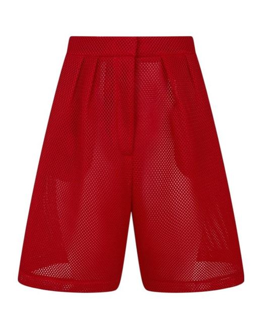 Frankie Shop Red 'Marfa' Mesh Pleated Bermuda Shorts