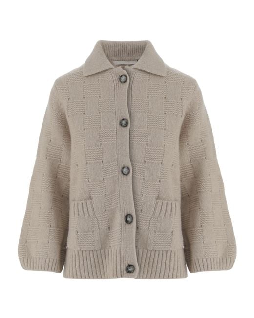 Allude Brown Textured Knit Cardigan