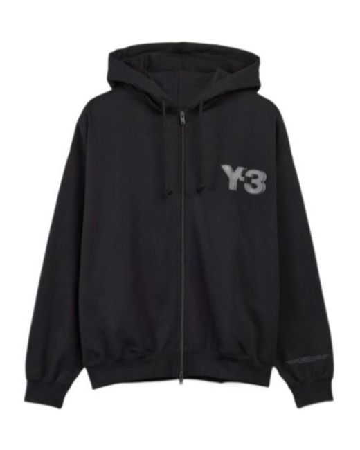Y-3 Black Logo Printed Zip-Up Hoodie for men