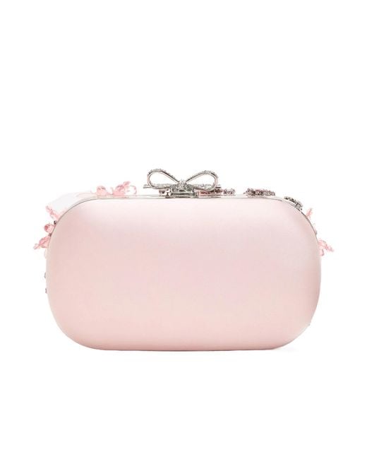 Self-Portrait Pink Satin Floral Embellished Clutch Bag