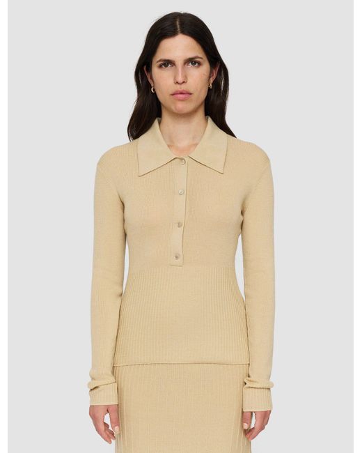 Joseph Natural Ribbed Long Sleeved Polo Top