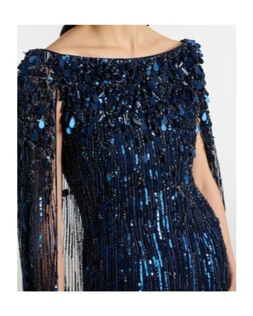 Jenny Packham Blue Luella Fringed Sequined Gown