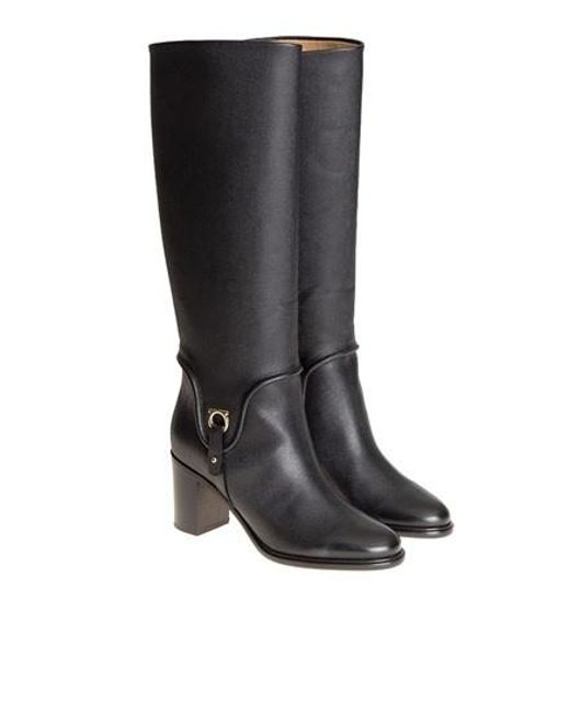 Ferragamo Black Logo High Boots