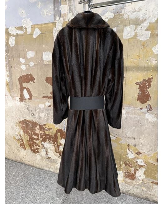 Balenciaga Black A-Line Faux Fur Coat