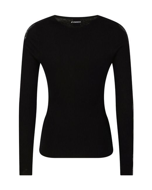 Pinko Black Lace-Detailed Ribbed Sweater