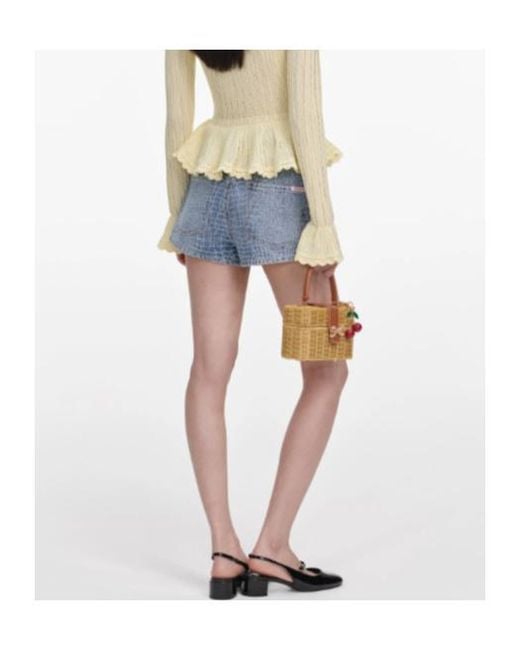 Self-Portrait Blue Croc-Embossed Denim Shorts