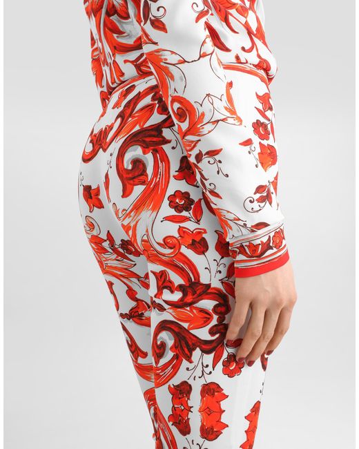 Dolce & Gabbana Red Majolica-Print Charmeuse Trousers