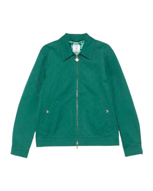 Casablanca Green Monogram-Jacquard Zip-Front Overshirt for men
