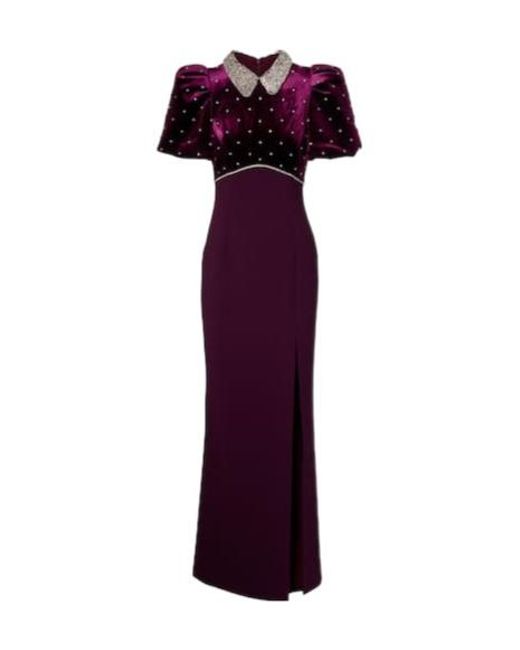 Rebecca Vallance Purple Charles Embellished Velvet Gown