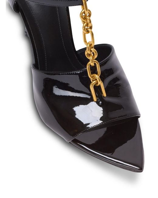 Balmain Black Sync Patent Leather Sandals With Heel