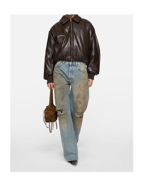 Acne Brown Faux Leather Bomber Jacket