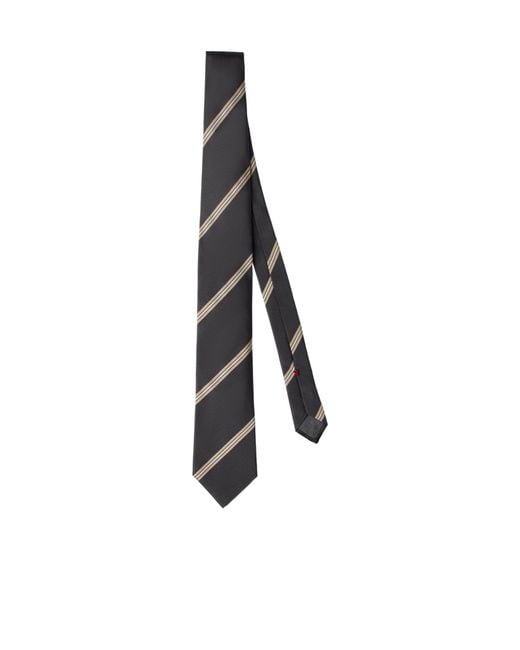 Brunello Cucinelli White Striped Silk Tie for men
