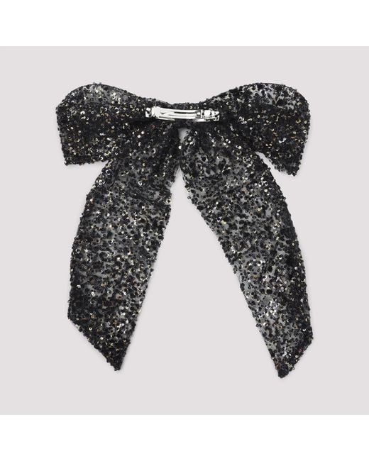 Maison Michel Black Sequin Embellished Logo Plaque Hair Clip