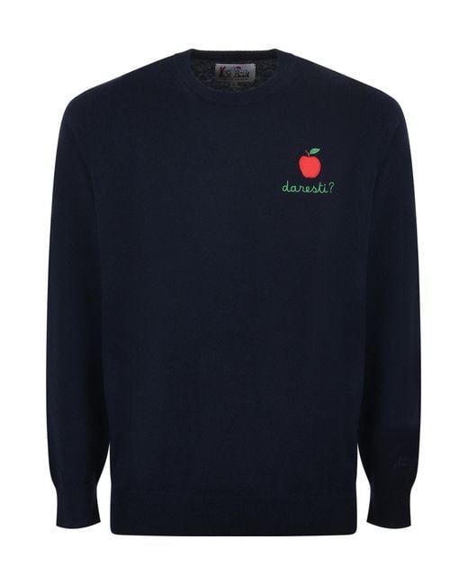 Mc2 Saint Barth Blue Embroidered Knitwear for men