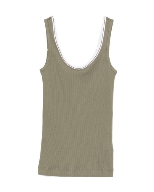 Brunello Cucinelli Green Ribbed Trim Top