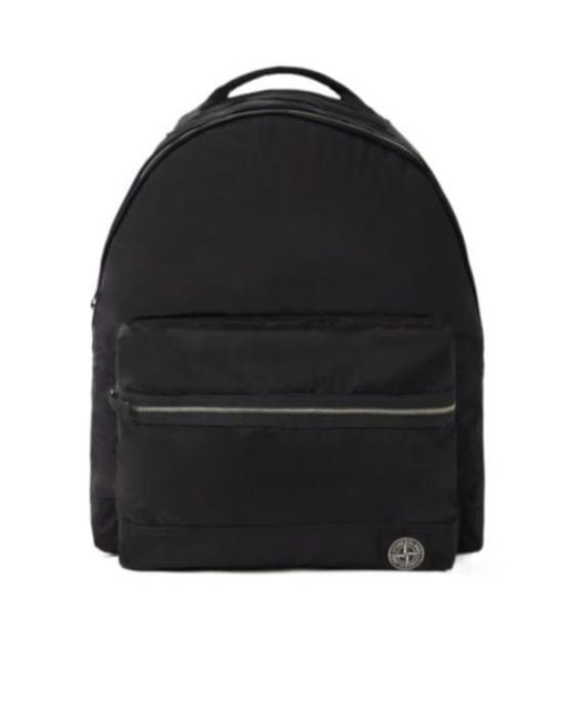 Stone Island Black Logo Patch Zipped Backpack for men