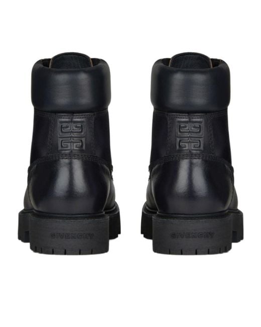 Givenchy Black Lace-Up 4G Logo Debossed Ankle Boots for men