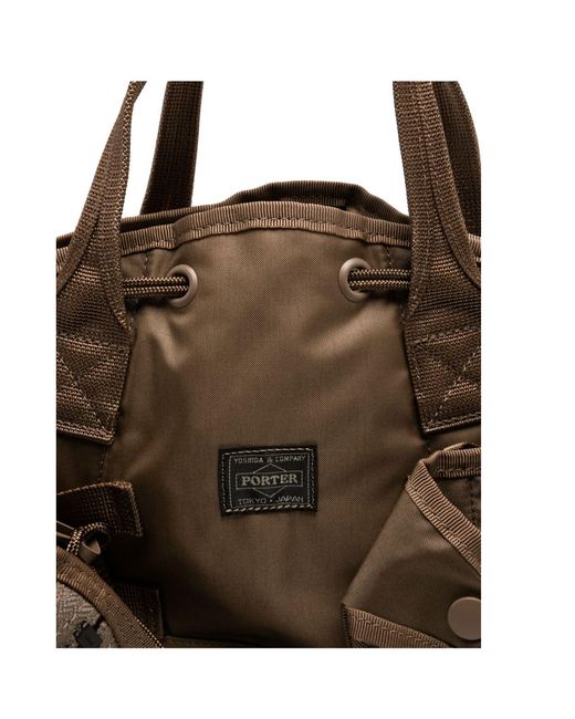 Porter-Yoshida and Co Brown Logo-Patch Tote Bag for men