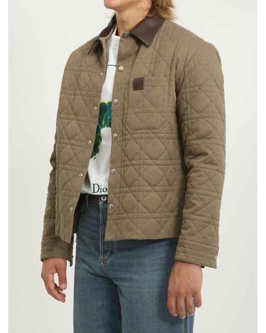 Dior Green Homme Logo Patch Cannage Leather Overshirt for men