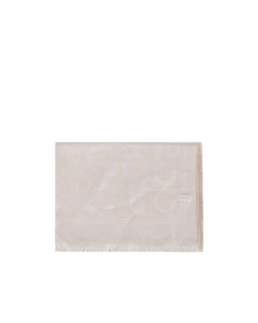 Ferragamo White Gancini Stole Scarf