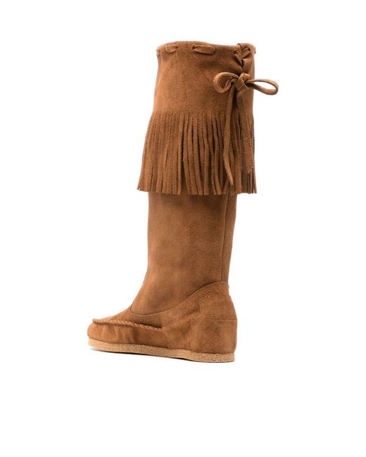 P.A.R.O.S.H. Brown Fringed Knee-Length Boots