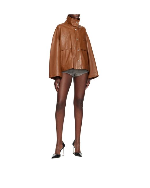 Nour Hammour Brown Stand-Collar Casual Jacket