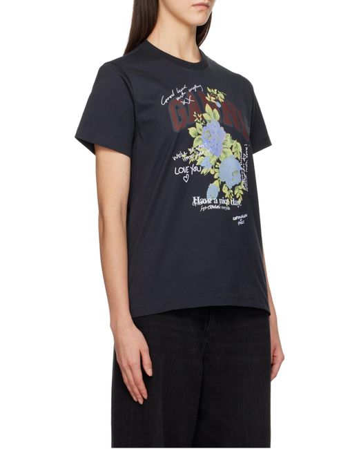 Ganni Black Flower Printed T-Shirt
