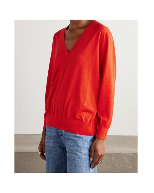 Bottega Veneta Red V-Neck Fine Knit Jumper