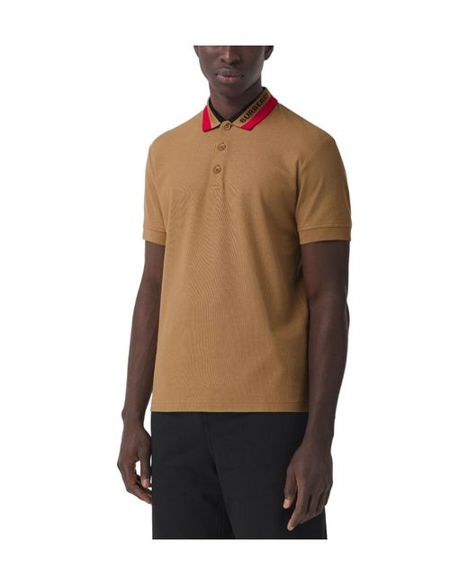 Burberry Brown Collar-Stripe Logo Piqué Polo Shirt for men