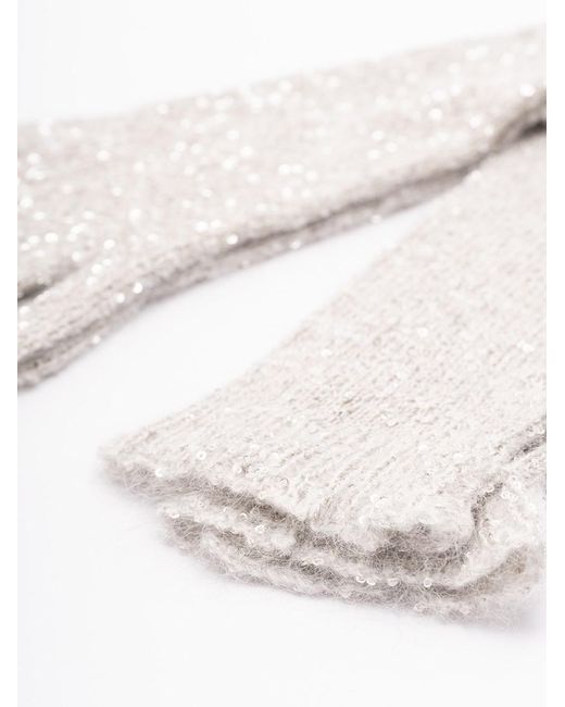 Brunello Cucinelli White Sequin-Embellished Gloves